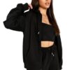 PAKLON Solid Hoodie Long Sleeve Front Zipper with 2 Pockets Sweatshirt for Women