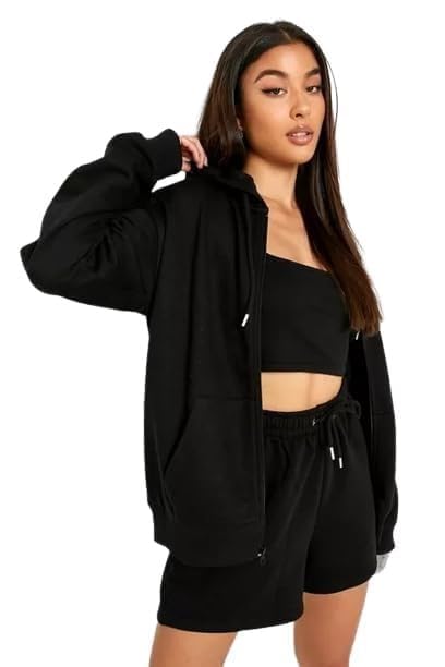 PAKLON Solid Hoodie Long Sleeve Front Zipper with 2 Pockets Sweatshirt for Women
