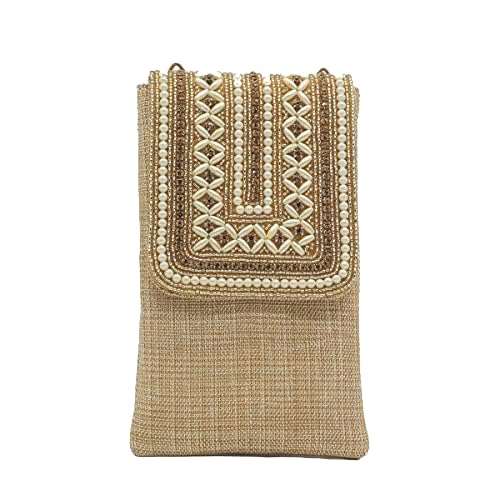 Bag Pepper Jute Fabric Clutch Mobile Pouch Waist Clip Ladies Purse Gift for Women. Stylish and Convenient Accessory for Everyday Use. (Dark Brown)