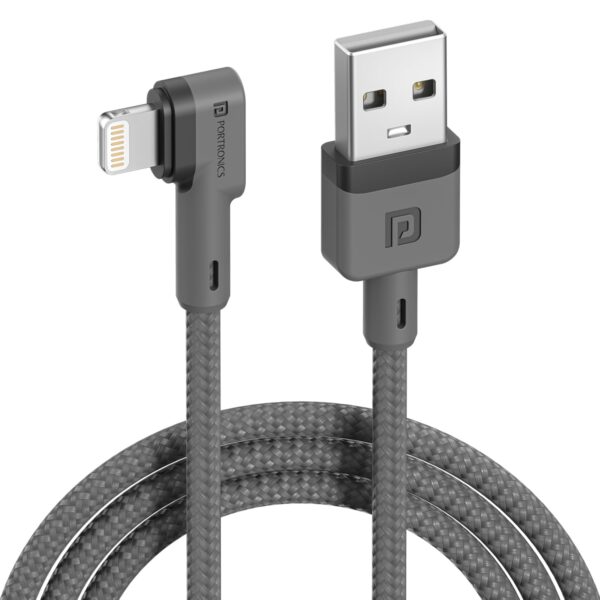 Portronics Konnect L 1.2M Fast Charging 3A 8 Pin USB Cable with Charge & Sync Function for iPhone, iPad (Grey)