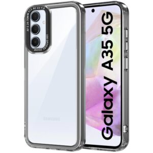 TheGiftKart Hybrid Shockproof Back Cover Case for Samsung Galaxy A35 5G | Stylish Camera Border | Electroplated Buttons | Crystal Clear Hard Back Case for Samsung A35 5G (TPU & PC, Smoked Bumper)