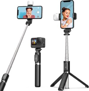 AMBLIC Professional Selfie Stick for Mobile Phone 3-in-1 Multifunctional Expendable Stick Portable Tripod Stand for Travelling/YouTube Vlog Video/Travelling/Online Class Office for All Smartphones