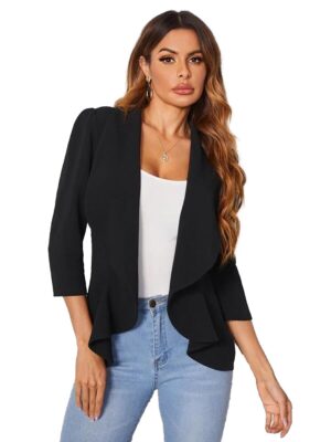 KOTTY Women's Single Breasted Relaxed Fit Shawl Collar 3/4 Sleeve Blazer