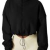 QINSEN Women's Full Zip Fleece Short Jacket Warm Winter Long Sleeve Stand Collar Sherpa Crop Coat