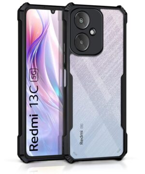 Wow Imagine Shock Proof Clear Protective Polycarbonate Back Case For Xiaomi Redmi 13C 5G|Poco M6 5G - Airedge Technology|360 Degree Camera Protection|Transparent Hybrid Back Case Mobile Cover - Black