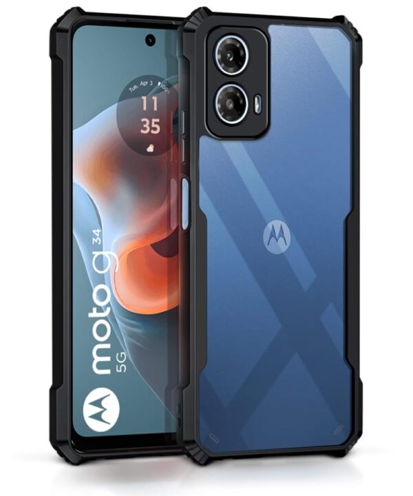 Wow Imagine Shock Proof Clear Protective Back Case For Motorola Moto G34 5G - Airedge Technology | 360 Degree Camera Protection | Transparent Hybrid Back Case Mobile Cover - Black - Poly Carbonate