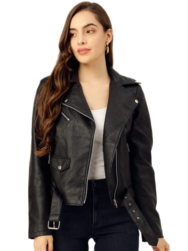 Leather Retail® Full Sleeve Black Solid Jacket for Woman's Biker Style