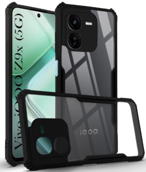 Jkobi Back Cover Case for Vivo IQOO Z9x 5G (Shockproof with Polycarbonate Clear Panel | Professional Black)