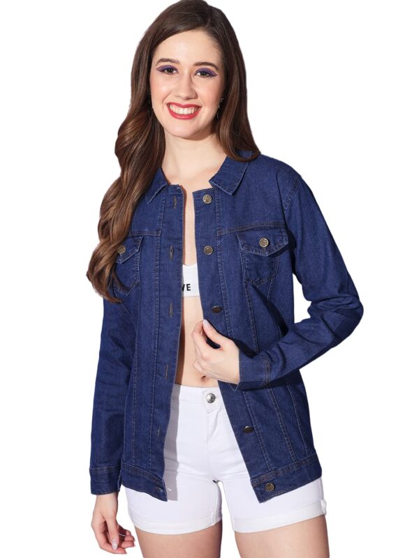 DIMPY GARMENTS Buttoned Flap Pockets Long Denim Jacket For Women