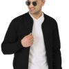 LEOTUDE CASUAL JACKET For Men's Regular Fit Full Sleeve Loopknit Jacket (Color: Black)