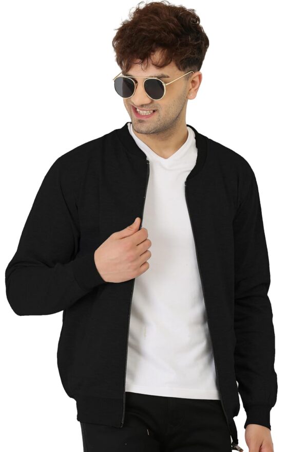 LEOTUDE CASUAL JACKET For Men's Regular Fit Full Sleeve Loopknit Jacket (Color: Black)