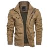 CRYSULLY Men's Slim Fit Casual Thin Lightweight Jacket Fall Cotton Ripstop Army Flight Coats Khaki