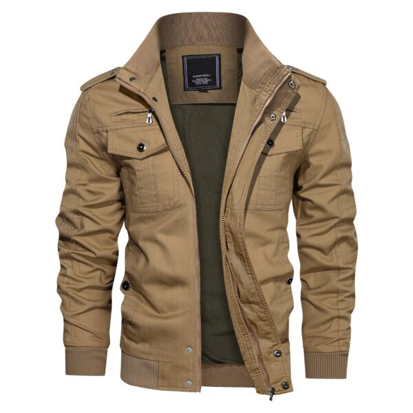 CRYSULLY Men's Slim Fit Casual Thin Lightweight Jacket Fall Cotton Ripstop Army Flight Coats Khaki