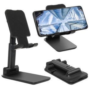 szwilnis Cell Phone Stand, Folding Desktop Phone Stand, Angle Height Adjustable Mobile Phone Holder for Desk, Office, Tablet Stand Compatible with All Phones 4-10 Inches Cell Phone/Tablet (Black)