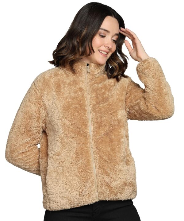 Alan Jones Clothing Women Polyester Fluffy Yarn Fleece Full-Zip Standard Length Jacket