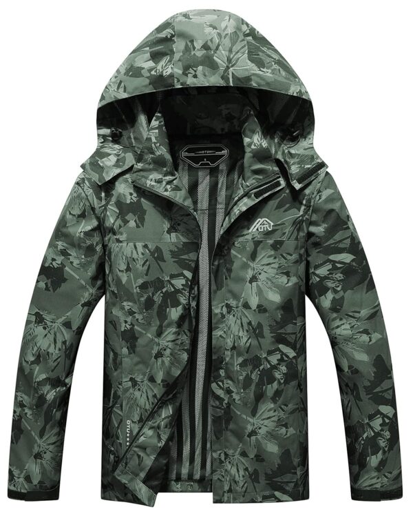 OTU Men's Lightweight Waterproof Hooded Rain Jacket Outdoor Raincoat Shell Jacket for Hiking Travel