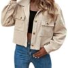 Gihuo Women's Fashion Cropped Shacket Button Down Corduroy Shacket Jackets