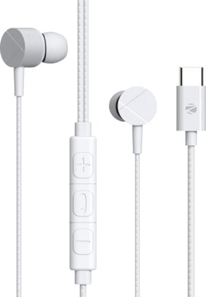 ZEBRONICS Zeb-Buds C2 in Ear Type C Wired Earphones with Mic, Braided 1.2 Metre Cable, Metallic Design, 10mm Drivers, in Line Mic & Volume Controller (White)