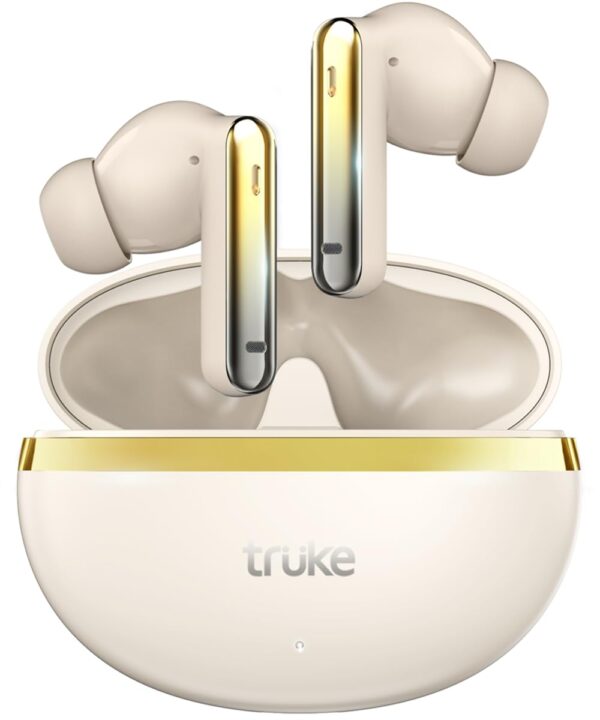 truke New Launched Q1 Lite True Wireless in Ear Earbuds, 48H Playtime Ear Buds, Crystal-Clear Calls, Fast Charging, Elegant Royal Design, Bluetooth 5.4, Noise Cancellation, Gaming Mode (Gold)