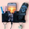 GEOCARTER S 4-In-1 Wall Mount Mobile Holder -Multi-Purpose Remote Holder Organizer & Charging Stand For Mobile/Ac/Black Plastic Mobile Stand Storage Case, Pack-1, Portable Electronic Devices
