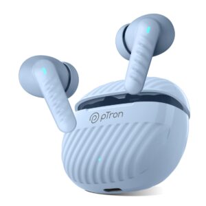 pTron Bassbuds Bliss TWS in Ear Earbuds with 4 Quadpro Mics,3D Audioscape,Trutalk Enc Calls,40H Playtime,50Ms Low-Latency Game/Music Modes,Bt5.3,Type C Fast Charging&Ipx5 Water Resistant(Light Blue)
