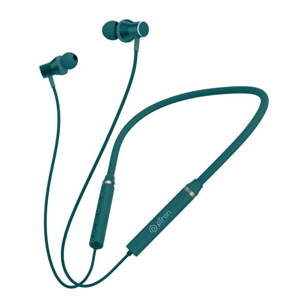 pTron Tangentbeat in-Ear Bluetooth Wireless Headphones with Mic, Punchy Bass, 10mm Drivers, Clear Calls, Dual Pairing, Fast Charging, Magnetic Buds, Voice Assist. & IPX4 Wireless Neckband (Dark Green)