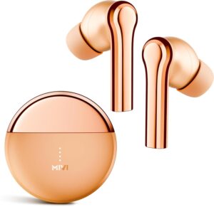 Mivi DuoPods i5 True Wireless Earbuds, High-end Metallic Finish, 13mm Rich Bass Drivers, 50 Hrs, Low Latency, Type C Fast Charging, IPX 4.0, AI-ENC, Made in India Earbud- Peach