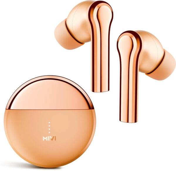 Mivi DuoPods i5 True Wireless Earbuds, High-end Metallic Finish, 13mm Rich Bass Drivers, 50 Hrs, Low Latency, Type C Fast Charging, IPX 4.0, AI-ENC, Made in India Earbud- Peach