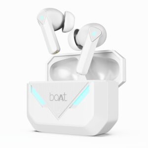 boAt Newly Launched Immortal 158 TWS in Ear Gaming Earbuds with 40hrs Playback, 40ms Super-Low Latency Beast Mode, RGB LEDs, 4 Mics with ENx, IWP, ASAP Charge, BTv5.3(White Sabre)