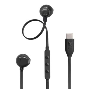 JBL Tune 305 Wired in-Ear Type C Headphones, Hi-Res Audio with Digital-to-Analog Converter, 3-Button EQ Preset Remote with Microphone, Tangle-Free Flat Cable, Compatible with USB-C Devices (Black)