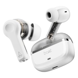 boAt Nirvana Space w/ 360º Spatial Audio, ANC Up to 32dB, 100hrs Playback, 4 Mics with AI-ENx™, Hearables App, Adaptive EQ, in-Ear Detection, DLC Drivers Truly Wireless in Ear Earbuds(Celestial White)