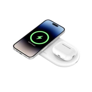 Belkin 2-in-1 Wireless Charging Pad w/ Qi2 15W + Additional USB-C Port - MagSafe-Compatible, Charging Station for iPhone 16, iPhone 15, & iPhone 14 Series, AirPods, and More - White