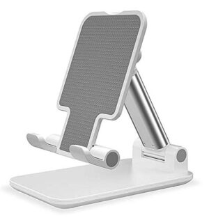 LLK SEVEN DREAMS INC Cell Phone Stand Phone Holder Full 3-Way Adjustable Phone Stand for Desk Height + Angles Perfect As Desk Organizers and Accessories Table Stand Cell Phone Holder 51802 (White)