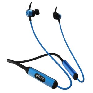 PTron Bluetooth Wireless in Ear Earphones with Mic, 18Hrs Playback, Type-C Fast Charging, Bluetooth 5.0, Deep Bass, Tangent Plus V2, Snug-Fit, Voice Assistance, with mic (Black & Blue)