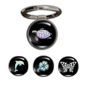 Swap-n-Snap, Metallic Black 360 Holo-Ring Mobile Phone Grip Holder & Stand with Set of 4 Changeable 3D Logo Magnets in Hologram Charms Theme for Phone & Back Cover