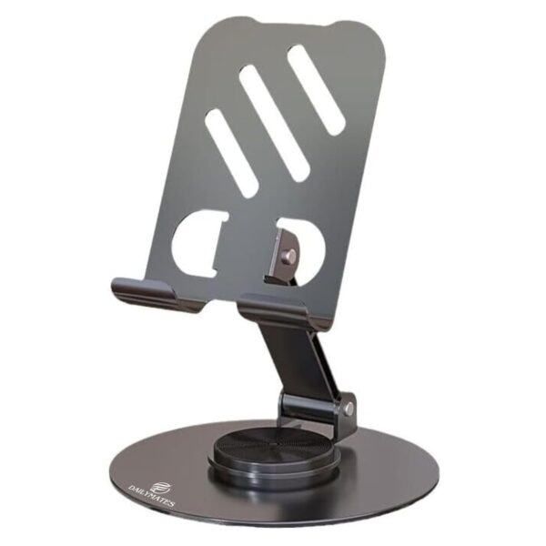 Dailymates TS01 Mobile Stand, 360° Rotatable & Foldable Tabletop Phone Stand for Table, Multiple Height & Angle Adjustments, Stable Metalic Round Base with Silicon Pad, Compatible with All Smartphones