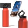 Ringo Insulated Water Bottle - Compatible MagSafe Water Bottle With Phone Holder - Stainless Steel Water Bottle With Magnetic Phone Tripod Mount - Hot 12H, Cold 24H, 360° Rotate - Orange 24oz