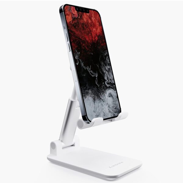 Ambrane Mobile Holding Tabletop Stand, 0-135 Perfect View, Height Adjustment, Wide Compatibility, Multipurpose, Anti-Skid Design (Twistand, White)