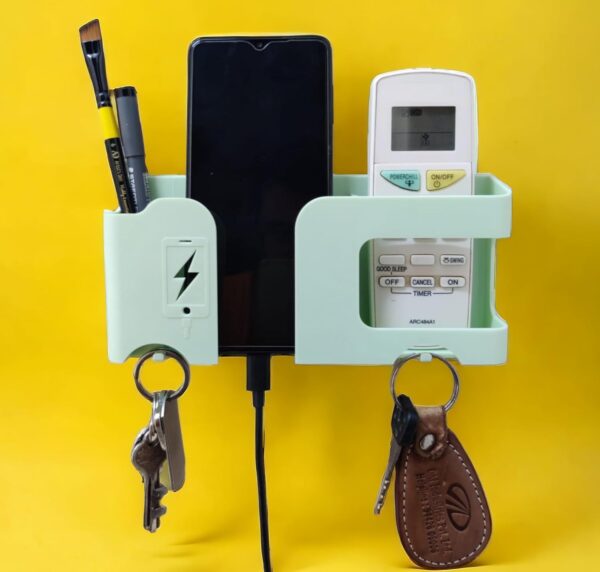 GEOCARTER Wall Mobile Holder | Multi-Purpose Mobile Stand for Wall | Remote Holder & Mobile Charging Stand | Wall Phone Holder for Charging | Kitchen Organizer Rack Wall Mounted | Useful Gadget-Green